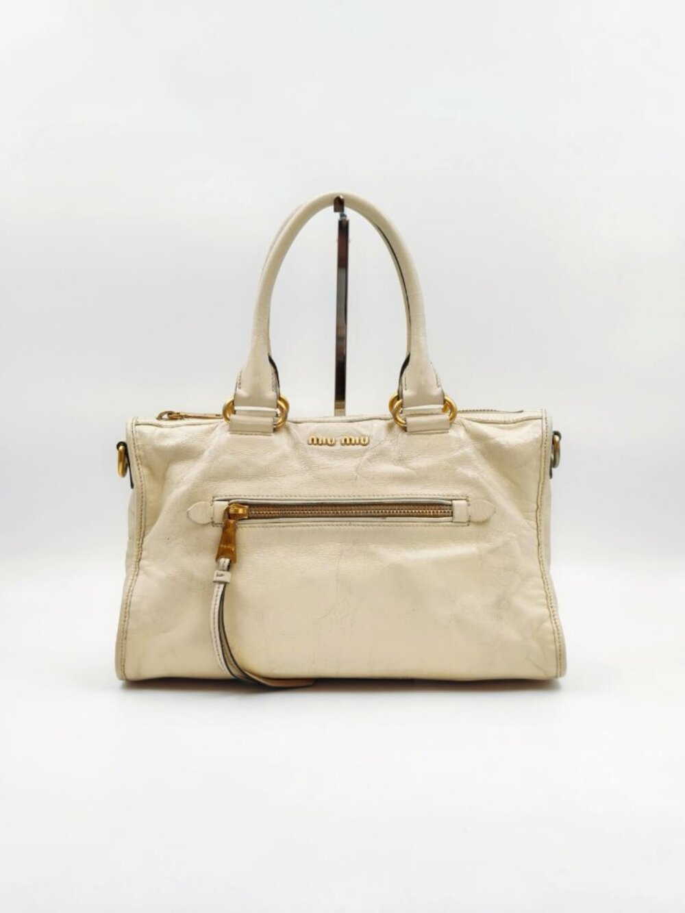 Miu Miu Vintage Cream Ivory Leather Top Handle Satchel Bag Y2K Gold Hardware
